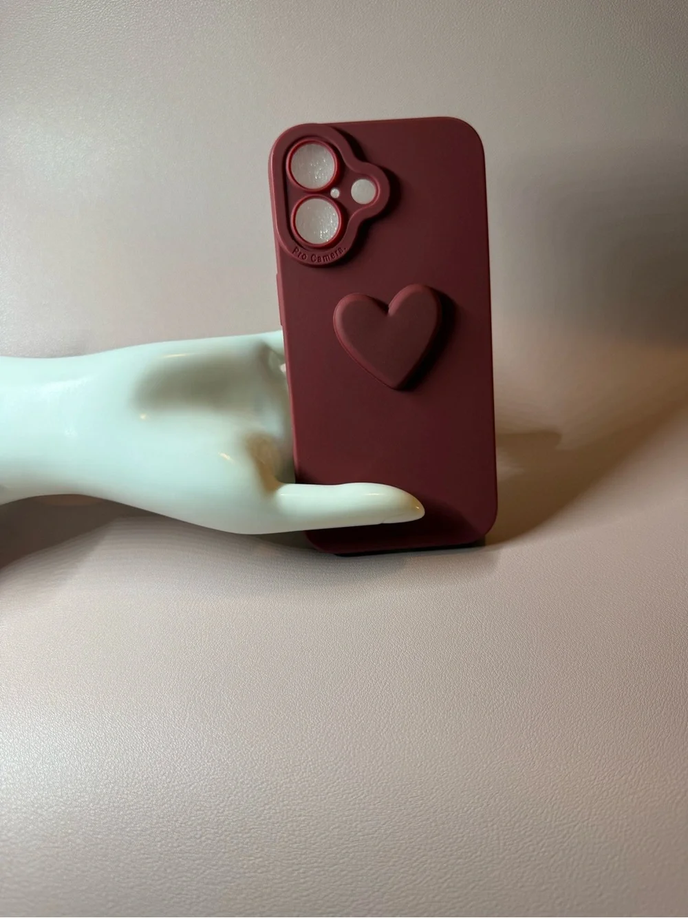 NEW Burgundy iPhone 16 Silicone Case w/ Heart Grip & Camera Lens Protection 💛